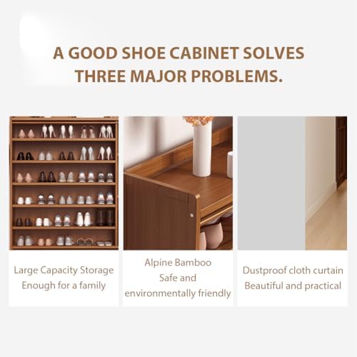 Shoe Rack with Cover, 6-Tier Bamboo Shoe Cabinet, Anti-Tipping Free-Standing ...