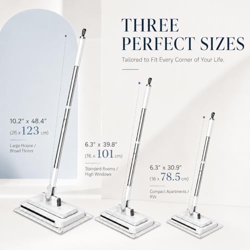 Hands-Free Multi-Purpose Flat Mop, Shark Tooth Triple Grip Built-in Rubber Squeegee for Window One Button Automatic Release Flat Mop Washable Reusable Microfiber Cloth,10×49 in