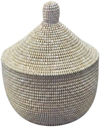 Handwoven Senegalese Basket with Lid Storage Organizer 14"D x 8.5"H