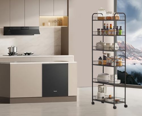 6in 6 Tier Slim Rolling Storage Cart,Mobile Shelving Unit with Wheels
