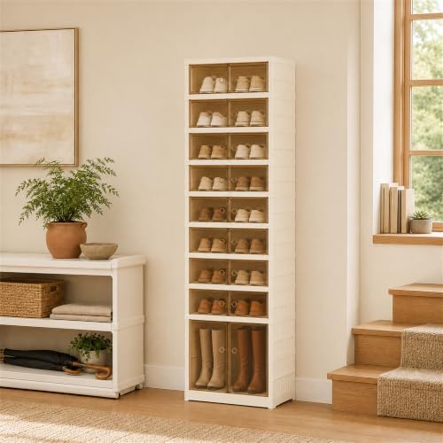 9-Tier Tall Foldable Shoe Rack Set 2 with Wheels, Fits 18 Pairs