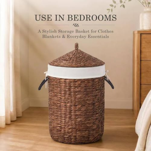 Handwoven Wicker Laundry Basket with Handles 90L (Espresso)