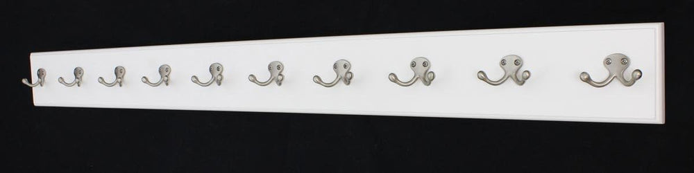 White Wall Mounted Coat Rack with Satin Nickel Dual Style Hooks 4.5" Ult...