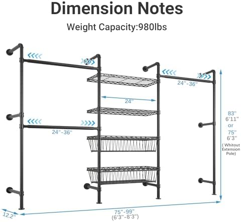 Timate X3 Expandable Heavy Duty Clothes Rack Wall Mounted Clothing Rack for H...