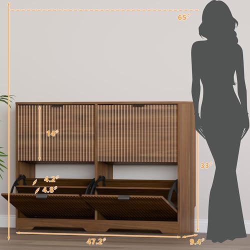 BORNOON Large Shoe Cabinet for Entryway, Shoe Rack Cabinet with 4 Flip Drawer...