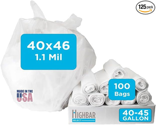 40-45 Gallon Trash Bags, 1.1 Mil Thickness, 45 Gallon Trash Bags Heavy Duty by HighBarTrashLiners
