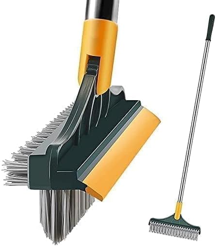 3 in 1 Toilet Bathroom Cleaning Brush with Wiper and Long Handle - 180° Rotate Floor Scrub Brush for Tiles, Home Kitchen Bathroom Toilet Cleaning Brush (Yellow, Min 1 Quantity)