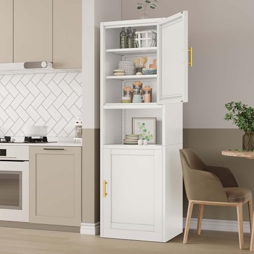 67" Tall Narrow Bathroom Storage Cabinet, Metal Pantry Cabinet, White