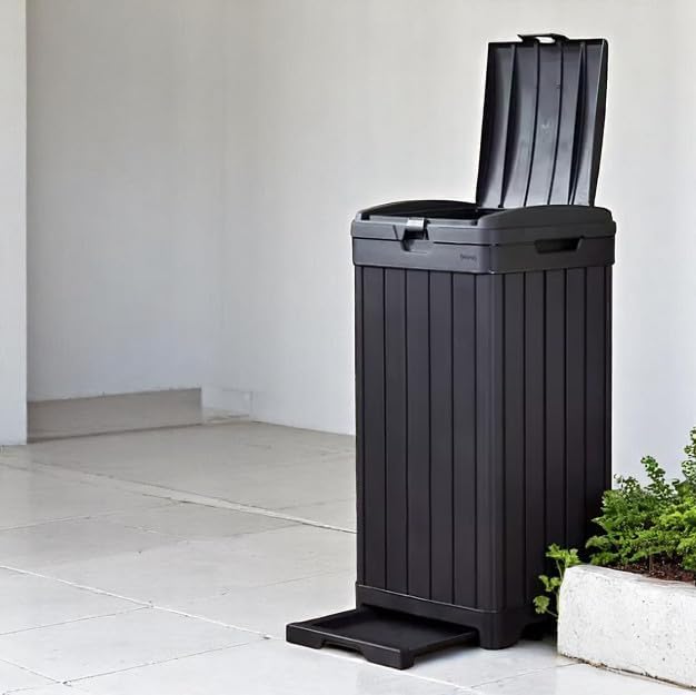 Outdoor Trash Can with Hinged Lid, 33 Gallon Capacity, Built-in Handles - Image 9