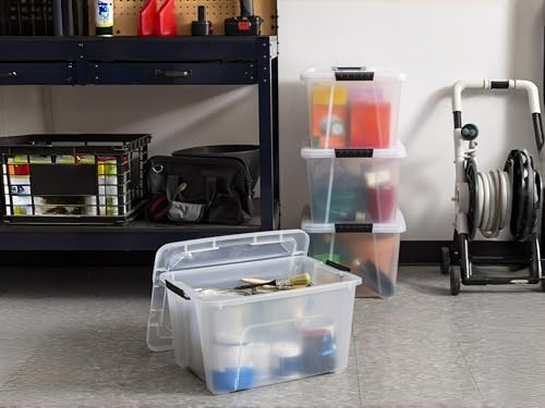 4 Pack 32 Qt Plastic Storage Bins with Lids, Large Stackable Clear Containers...