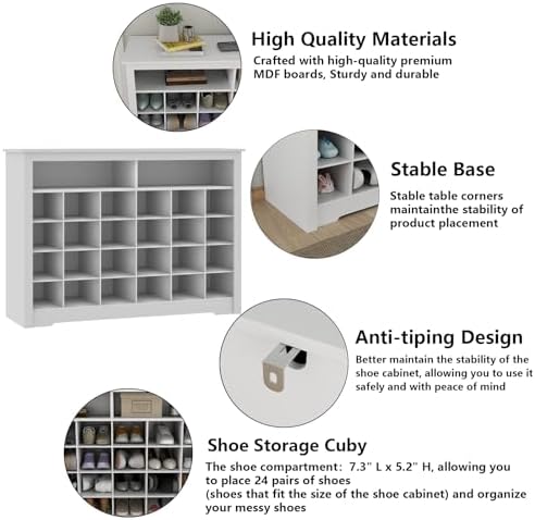 5-Tier storage Cabinet for Entryway, Modern White Shoe Rack with 26 Cubbies