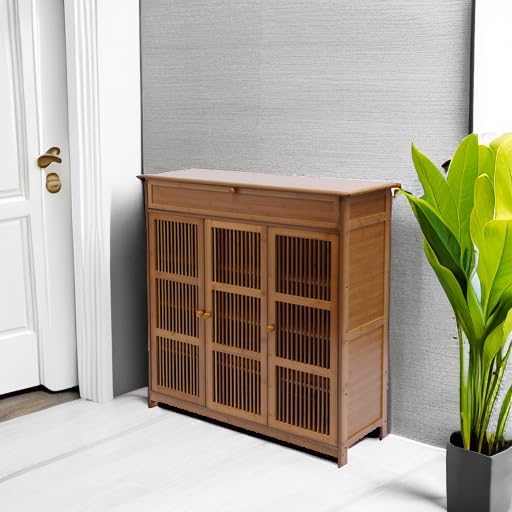 Bamboo Shoe Storage Cabinet with Drawer and Wide Top,5-Tier Shoe Storage Cabi...