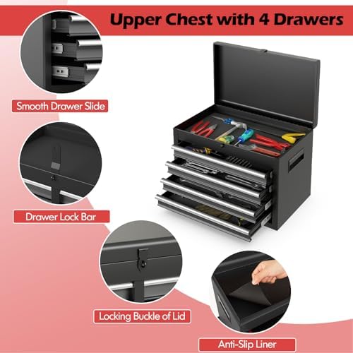 Goplus Tool Chest, 5-Drawer Rolling Cabinet with Detachable Top Toolbox, Lock...
