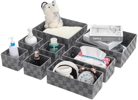 Posprica Woven Baskets, Storage Baskets for Organizing (Set of 8), Cube Baskets Bin Container Matching Storage Boxes Organizers for Pantry, Office, Shelves, Media-room