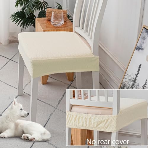 Dioxide Chair Covers for Dining Room Chairs,Chair Seat Covers Fit Stretch Jacquard Removable Slipcover Protector for Hotel Ceremony Banquet Wedding Party (Rear-Gapped,Beige Stripe,4PC,Not Waterproof)
