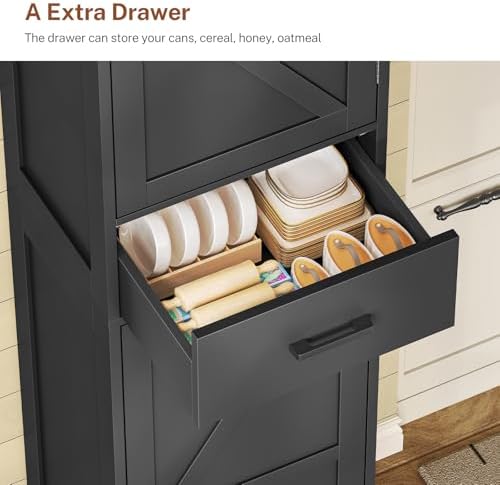 Tall Storage Cabinet with Door Shelves & Drawer, Kitchen Pantry Cabinet