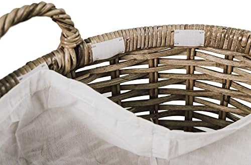 The Basket Lady Oval Kubu Wicker Laundry Basket, Serene Grey