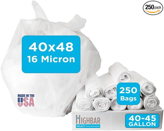 Clear Trash Bags, 40-45 Gallon Trash Bags, 16 Micron, High Density, Facility by HighBarTrashLiners