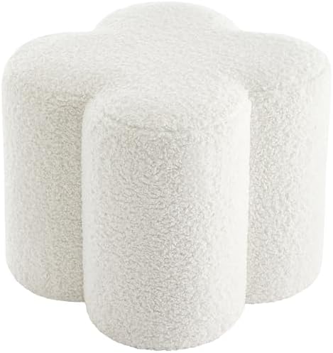 Zesthouse Flower Pouf Ottomans Foot Rest Set of 2, Boucle Poofy Ottomans