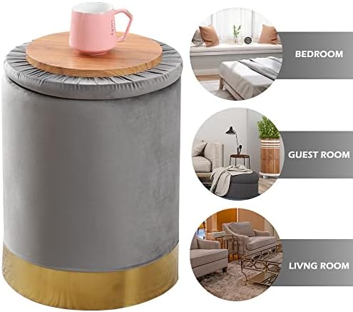 Velvet Storage Ottoman Multipurpose Footrest Stool with Metal Base Modern Rou...