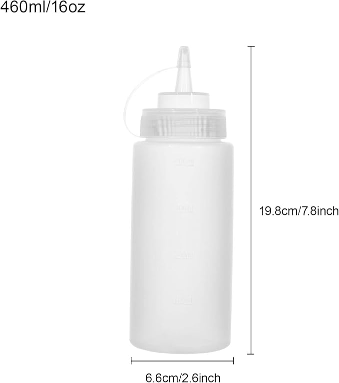 Squeeze Bottles for Sauces 2 Pack, 16 Ounce Plastic Dressing Squirt Bottles - Image 2