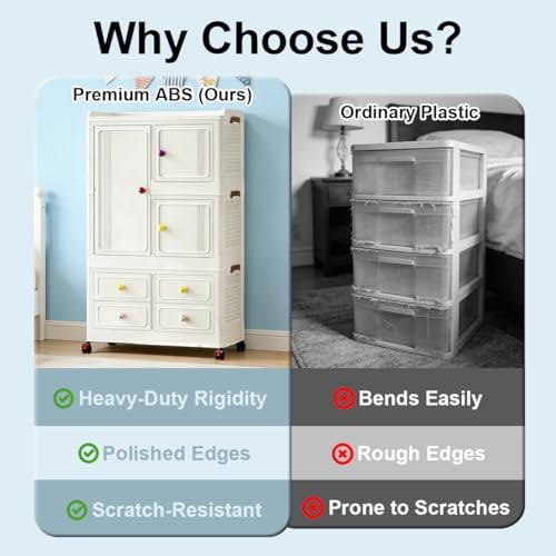 Foldable Storage Cabinet with Wheels & Lids, Large Capacity Closet Organi...