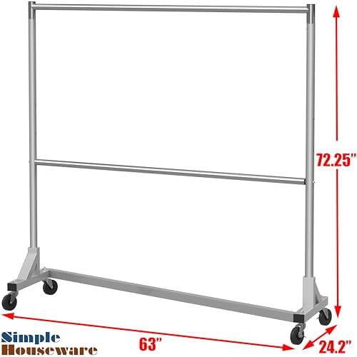 Simple Houseware Commercial Grade Z-Base Double Rod Garment Rack, Silver