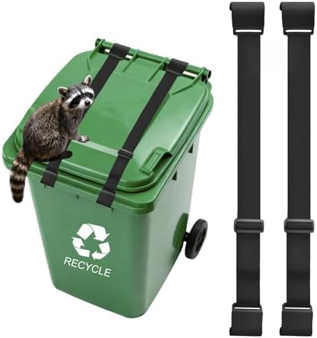 2PCS Trash Can Lock , Double Metal Hooks, Animal Lock for Trash Can Straps | Trash Can Lock for Animals-Proof, Bear Proof Adjustable Strap for Outdoor Trash Locks, Racoon Repellent, Trash Bin Lid Holder