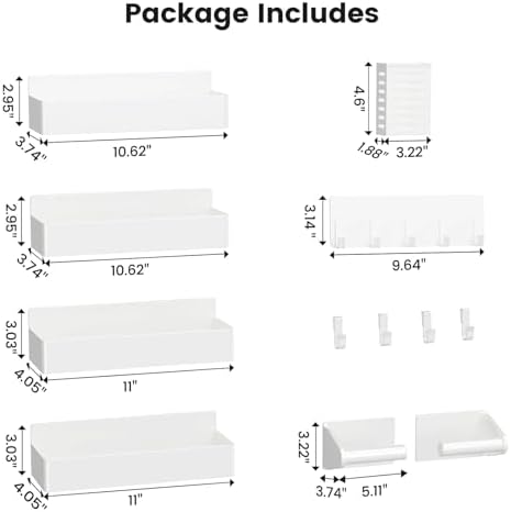 Mystozer Magnetic Spice Rack for Refrigerator,7 Pack Magnetic Shelf,Fridge Magnet Organizer with Paper Towel Holder,Utensils Racks,Hook Rack,Fridge Organizers and Storage White(7 Pack)