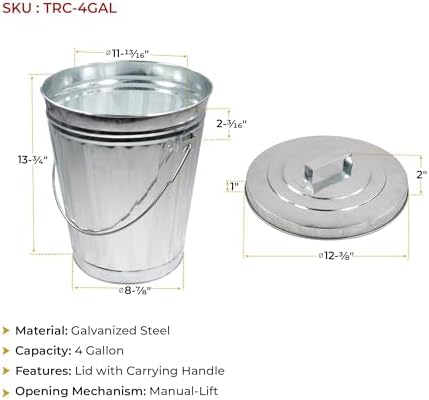 Mytee Products 4 Gallon Galvanized Trash Can with Horizontal Aluminum Mounting Bracket Kit for Trucks & Trailers, Steel Outdoor Garbage Can Holder, Fire & Heat Resistant