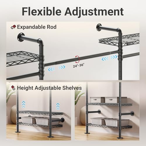 Timate L3 L Shape Garment Rack Heavy Duty Clothes Rack for Hanging Clothes, E...