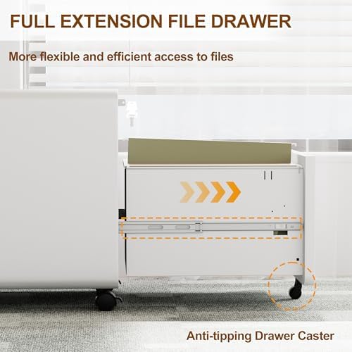 2 Drawer Mobile Low Profile File Cabinet with Lock and 4 Keys