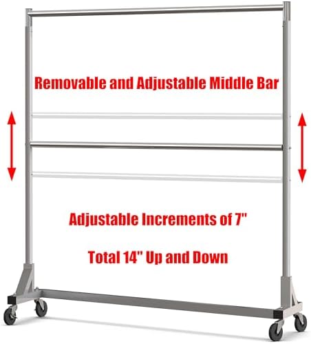 Simple Houseware Commercial Grade Z-Base Double Rod Garment Rack, Silver