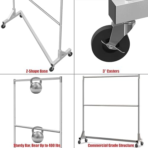 Simple Houseware Commercial Grade Z-Base Double Rod Garment Rack, Silver