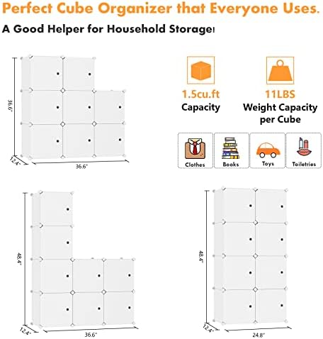 C&AHOME 8-Cube Storage Organizer with Door Cube Shelf Closet Cabinet Milky