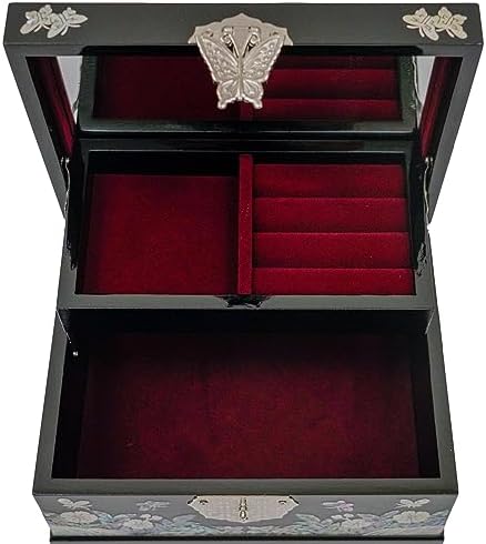 February Mountain Mother-of-Pearl Jewelry Box | Wooden Make | Two-Layer Velve...