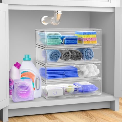 Sorbus Clear Stackable Storage Drawers (4 Pack, 12.1'' Wide)