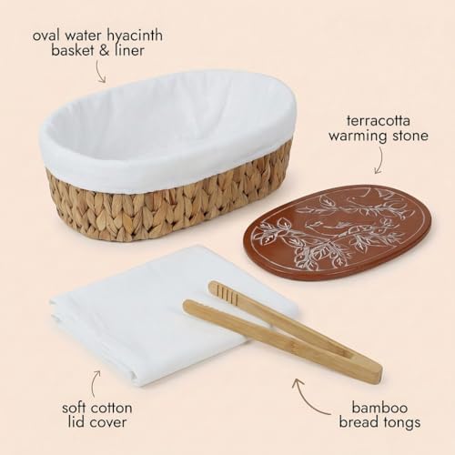 YANGQIHOME Bread Warmer Basket with Stone, Tortilla Warmer, Water Hyacinth Br...