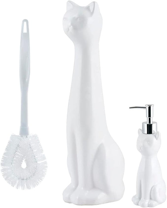 Allure Home Creation Cat 3-Piece Ceramic Toilet Brush Holder & Soap Dispenser by AllureHomeCreation