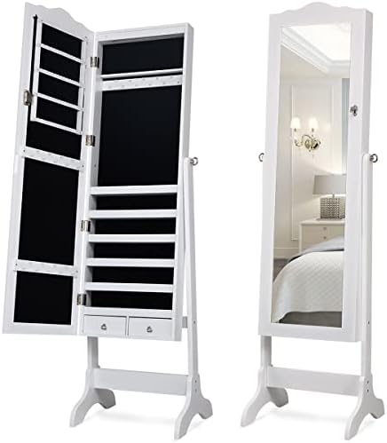 Giantex Jewelry Armoire Organizer with Full Length Mirror, 14 LEDs Floor Stan...