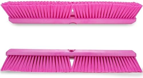 SPARTA Omni Sweep Plastic Push Broom Head, Heavy Duty, Industrial Broom With Color Code System For Outdoor, Indoor, Garage, Concrete, Patio, Kitchen, Bathroom, 18 Inches, Pink