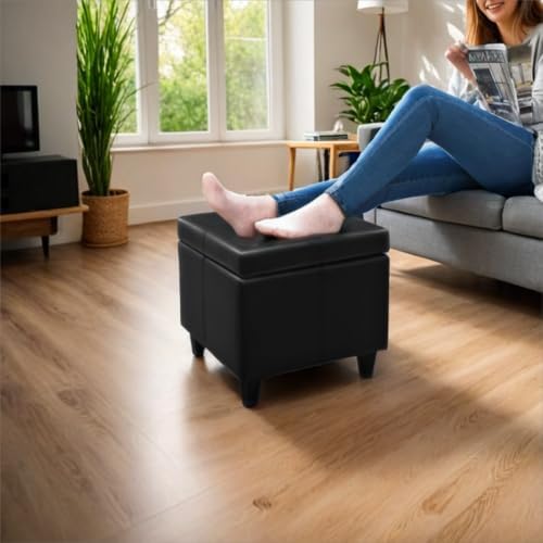 CangLong 18'' Square Storage Ottoman,Faux Leather Foot Rest Stools wi...