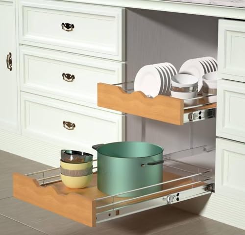 DINDON 2 Tier Pull Out Cabinet Organizer (20" W x 21" D) Slide Out ...