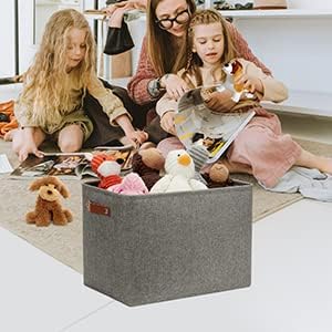 DULLEMELO Grey Storage Baskets for Organizing 2 Pack 16"x12"x12" Fabric Shelf - Image 4