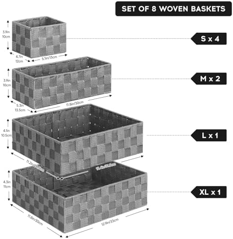 Posprica Woven Baskets, Storage Baskets for Organizing (Set of 8), Cube Baskets Bin Container Matching Storage Boxes Organizers for Pantry, Office, Shelves, Media-room