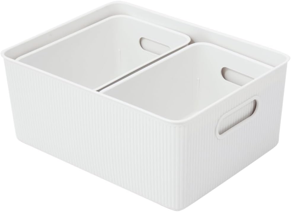 Superio Decorative Plastic Basket Open Home Storage Bins Organizer, White (Se...