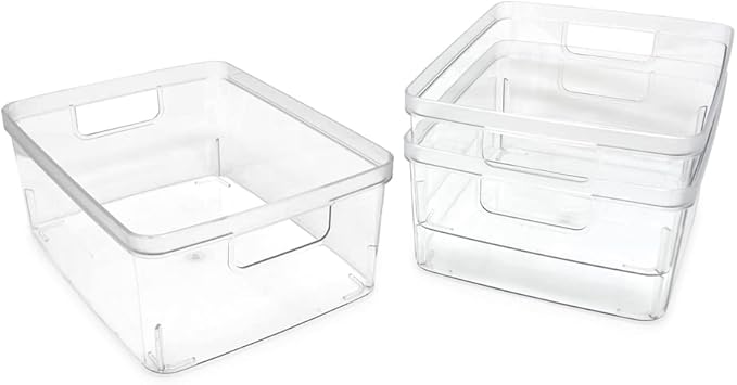 Isaac Jacobs 3-Pack Medium Clear Storage Bins w/Cutout Handles, Plastic - Image 2