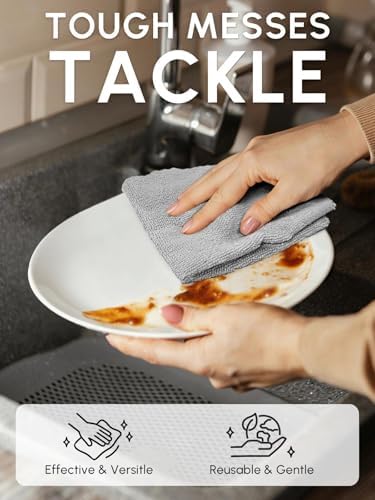 Microfiber Cleaning Cloths Roll 75 Pack 12x12 Inch Lint Free | Tear away design, lint free, washable, scratch free, ultra absorbent, for dish rags and household cleaning, Grey color