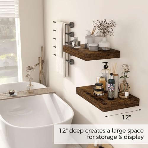 12 Inch Deep Floating Shelves, 16 x 12 Floating Shelf for Books, Rustic Wood ...