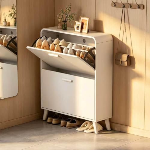 2 Tier Slim Shoe Cabinet with Flip Drawers, Entryway Shoe Storage